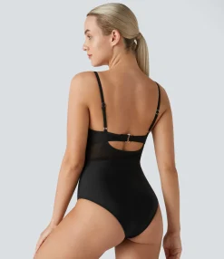 Beachwear<HALARA & G-Hook Crossover Contrast Mesh One Piece Swimsuit