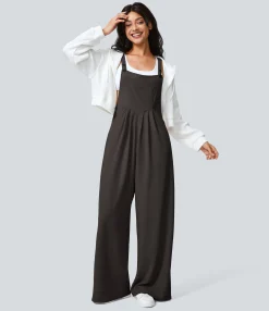 Jumpsuits<HALARA Adjustable Strap Button Multiple Pockets Waffle Casual Overalls