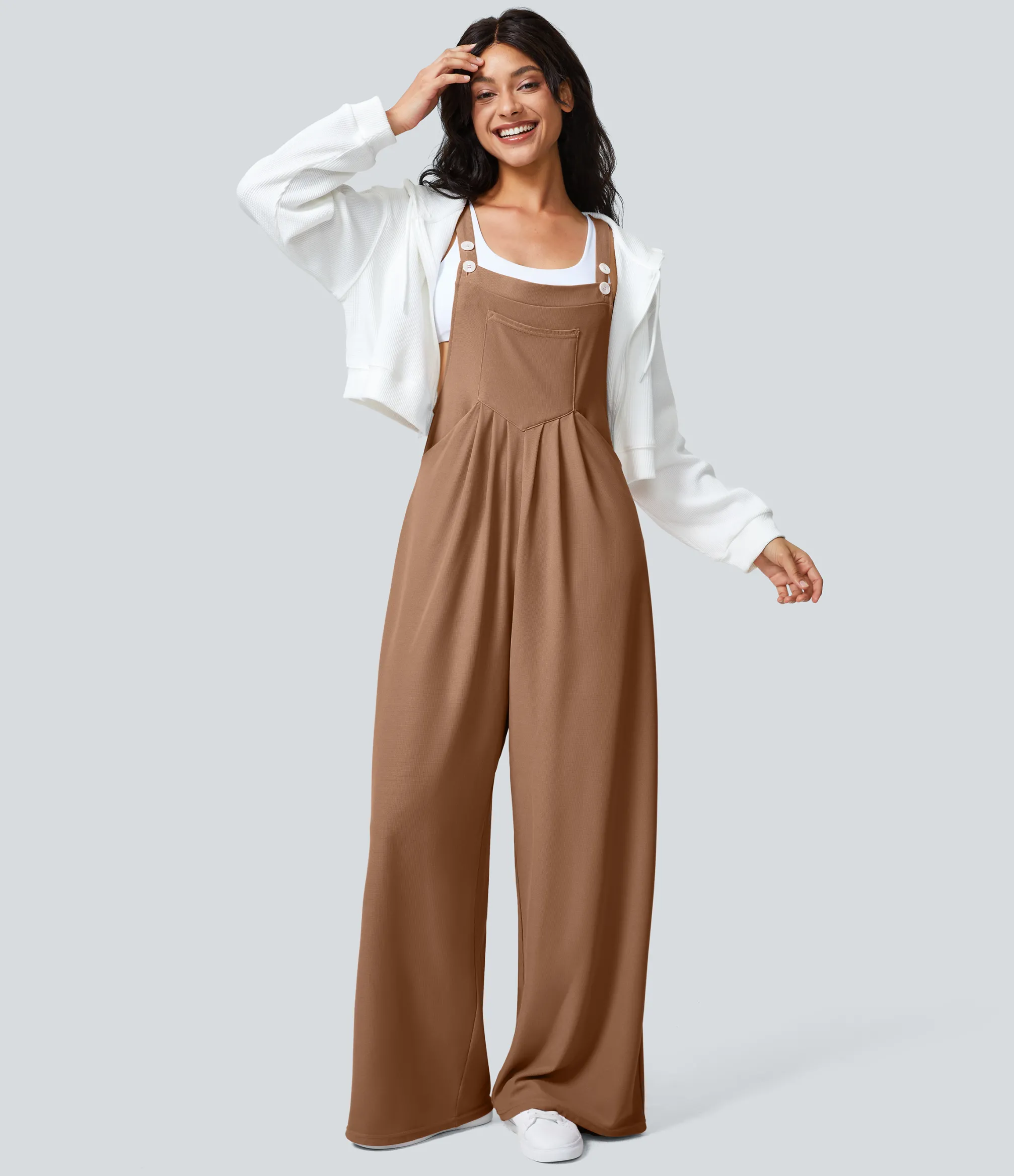 Jumpsuits<HALARA Adjustable Strap Button Multiple Pockets Waffle Casual Overalls