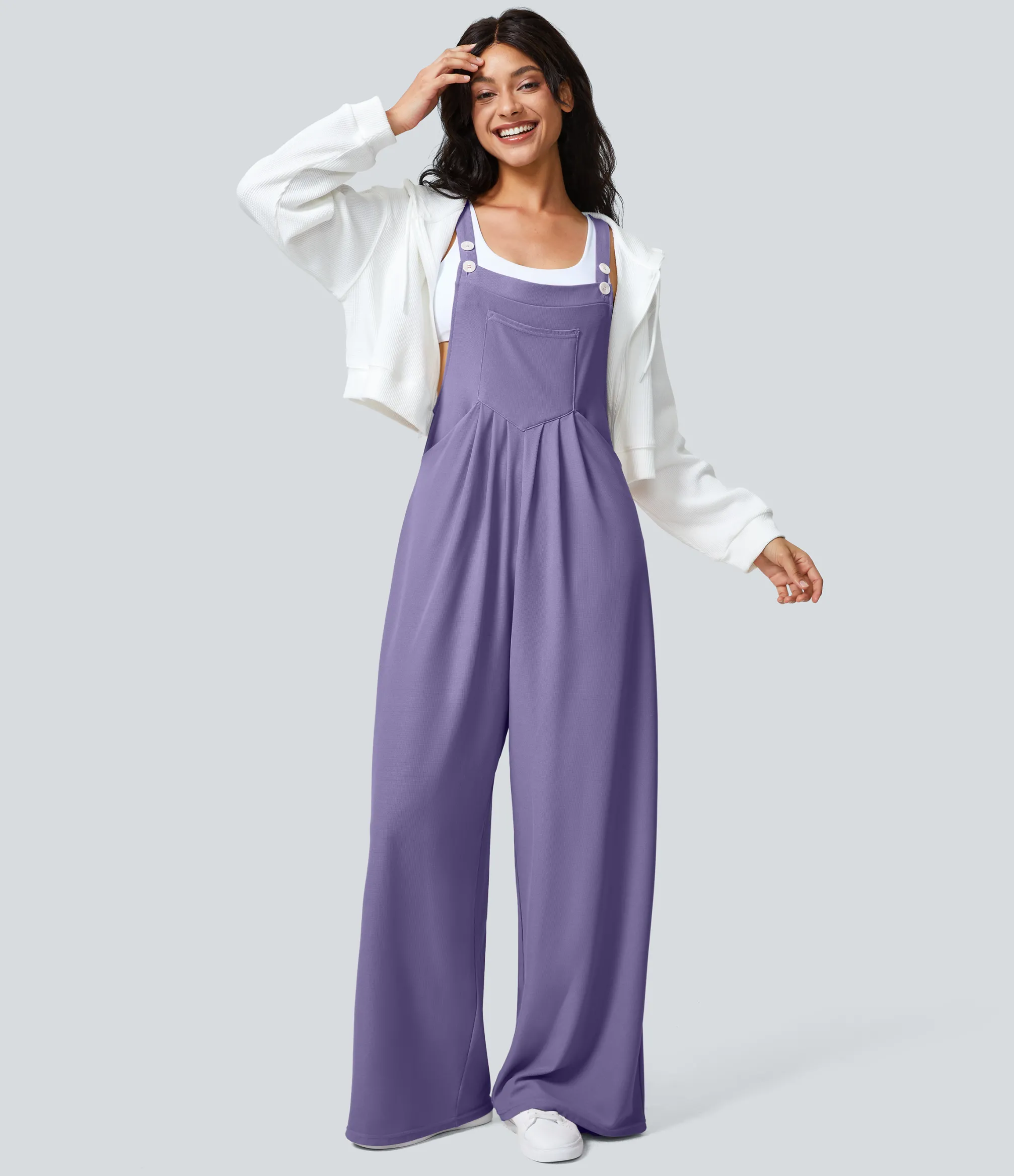 Jumpsuits<HALARA Adjustable Strap Button Multiple Pockets Waffle Casual Overalls