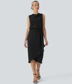 Maxi & Midi Dresses|Dresses<HALARA Anti-wrinkle Cowl Neck Sleeveless Crossover Hem Midi Travel Dress with Pockets