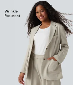 Jackets & Outerwear<HALARA Anti-Wrinkle Notched Collar Long Sleeve Work Linen-Feel Blazer with Pockets