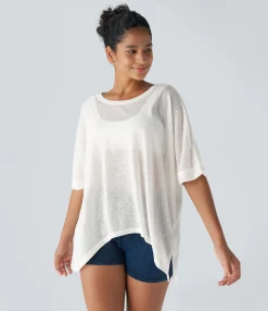 Casual Tops<HALARA Asymmetric Hem Sheer Oversize Casual Top