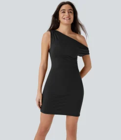 Bodycon Dresses|Mini Dresses<HALARA Asymmetric Neck Sleeveless Bodycon Mini Casual Dress