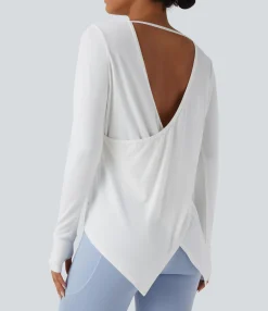 Sports Tops|Sports Tops<HALARA Backless Thumb Hole High Low Yoga Sports Top