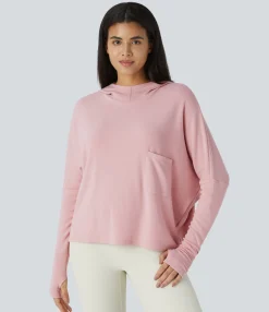 Sweatshirts & Hoodies<HALARA Batwing Sleeve Thumb Hole Pocket Thermal Casual Hoodie