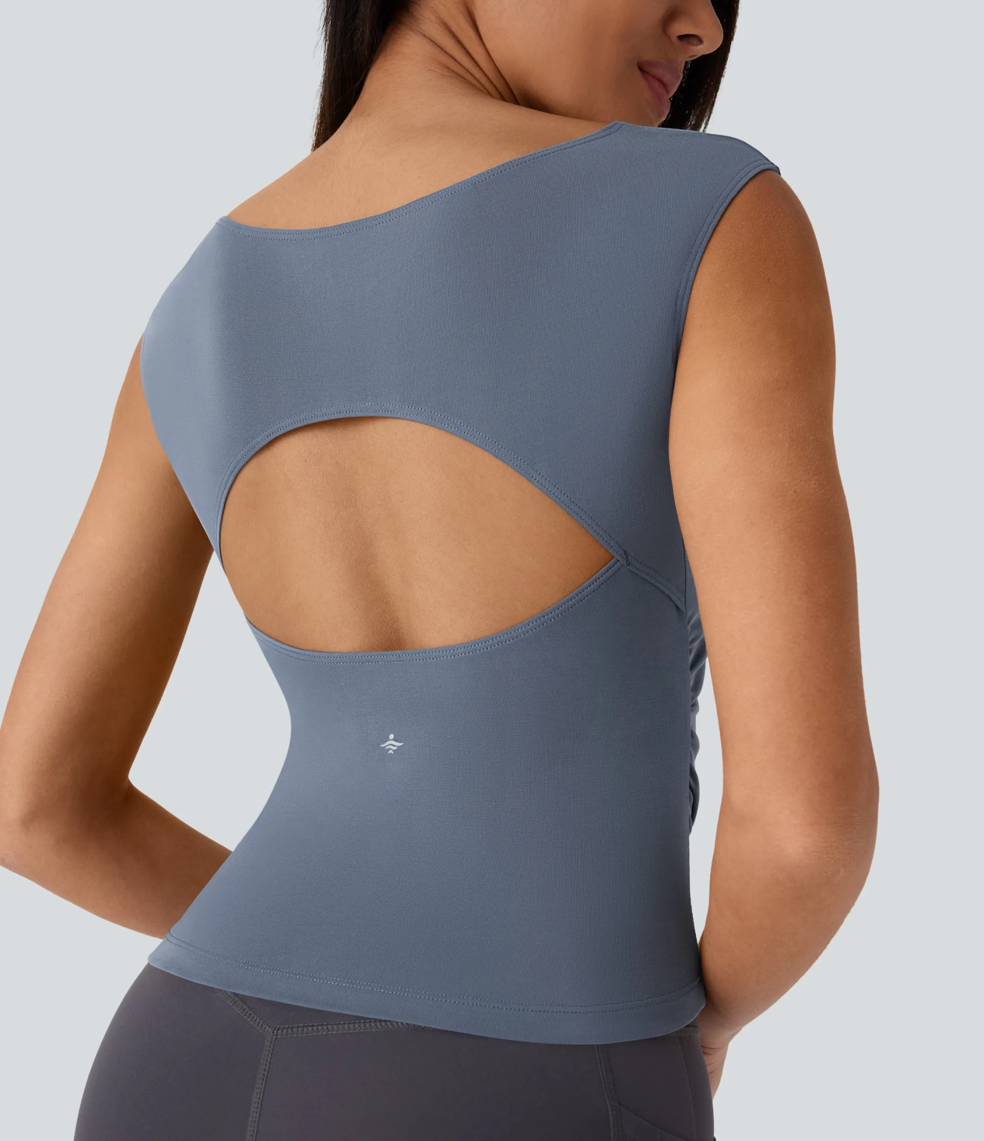 Sports Tops|Sports Tops<HALARA Boat Neck Cap Sleeve Cut Out Ruched Curved Hem Skinny Yoga Sports Top