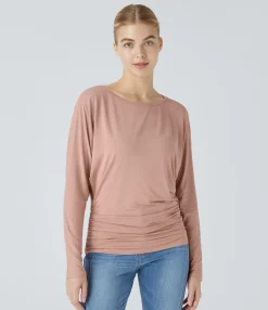 Casual Tops<HALARA Boat Neck Long Sleeve Ruched Casual Top