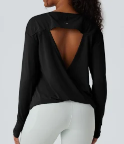 Sports Tops|Sports Tops<HALARA Boat Neck Long Sleeve Thumb Hole Cut Out Quick Dry Yoga Sports Top