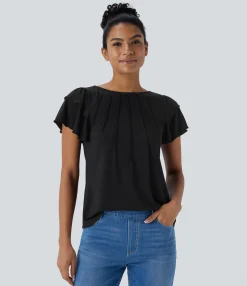 Casual Tops<HALARA Boat Neck Ruffle Short Sleeve Casual Top