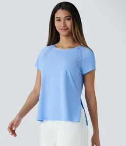 Sports Tops|Sports Tops<HALARA Boat Neck Short Sleeve Cut Out Cool Touch Workout Sports Top-UPF50+