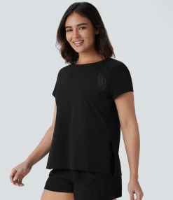 Sports Tops|Sports Tops<HALARA Boat Neck Short Sleeve Cut Out Cool Touch Workout Sports Top-UPF50+