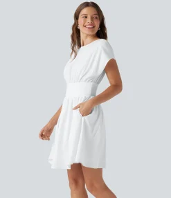 Flowy Dresses|Mini Dresses<HALARA Breezeful™ Batwing Short Sleeve Flowy Quick Dry Mini Work Dress with Pockets