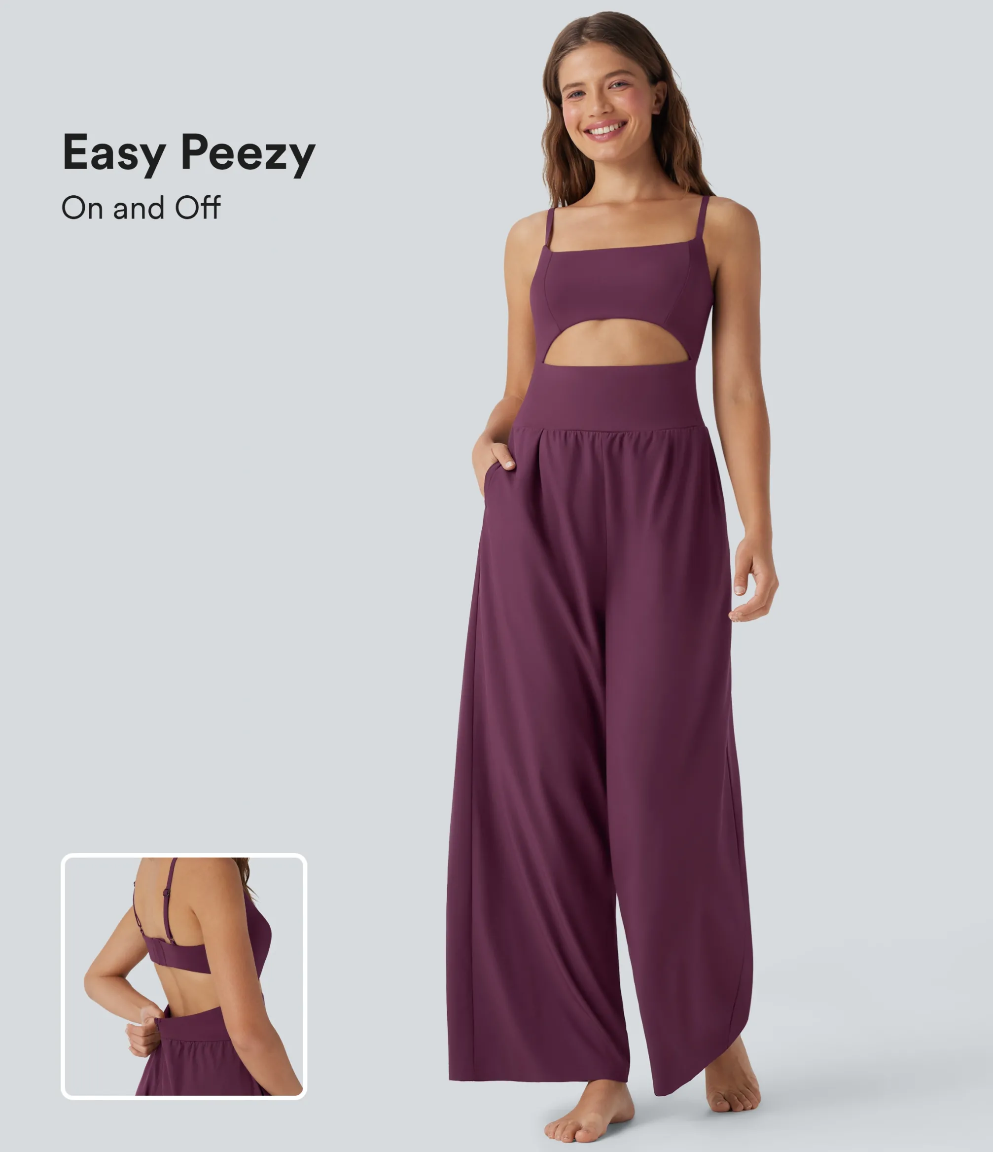 Jumpsuits<HALARA Breezeful™ Cut Out Quick Dry Yoga Jumpsuit with Pockets-Easy Peezy Edition