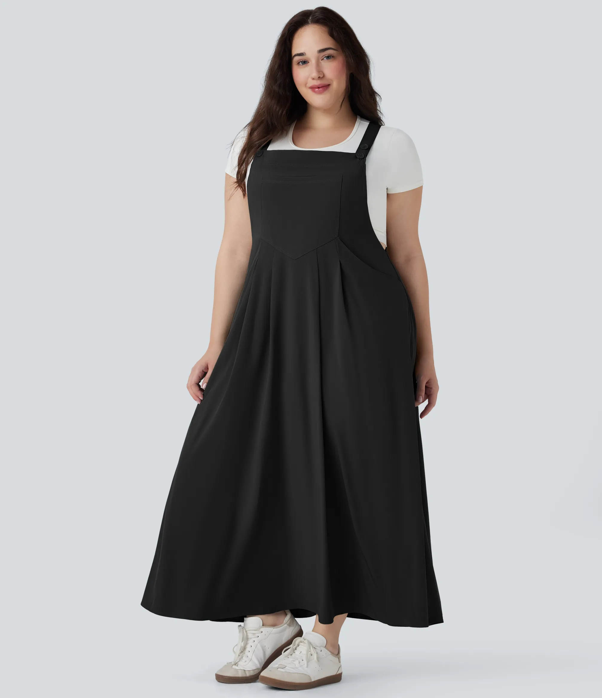 Flowy Dresses|Plus Size<HALARA Breezeful™ Flowy Quick Dry Midi Casual Plus Size Pinafore Dress with Pockets