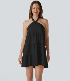Dresses|Flowy Dresses<HALARA Breezeful™ Halter 2 Piece Tiered Mini Quick Dry Dress