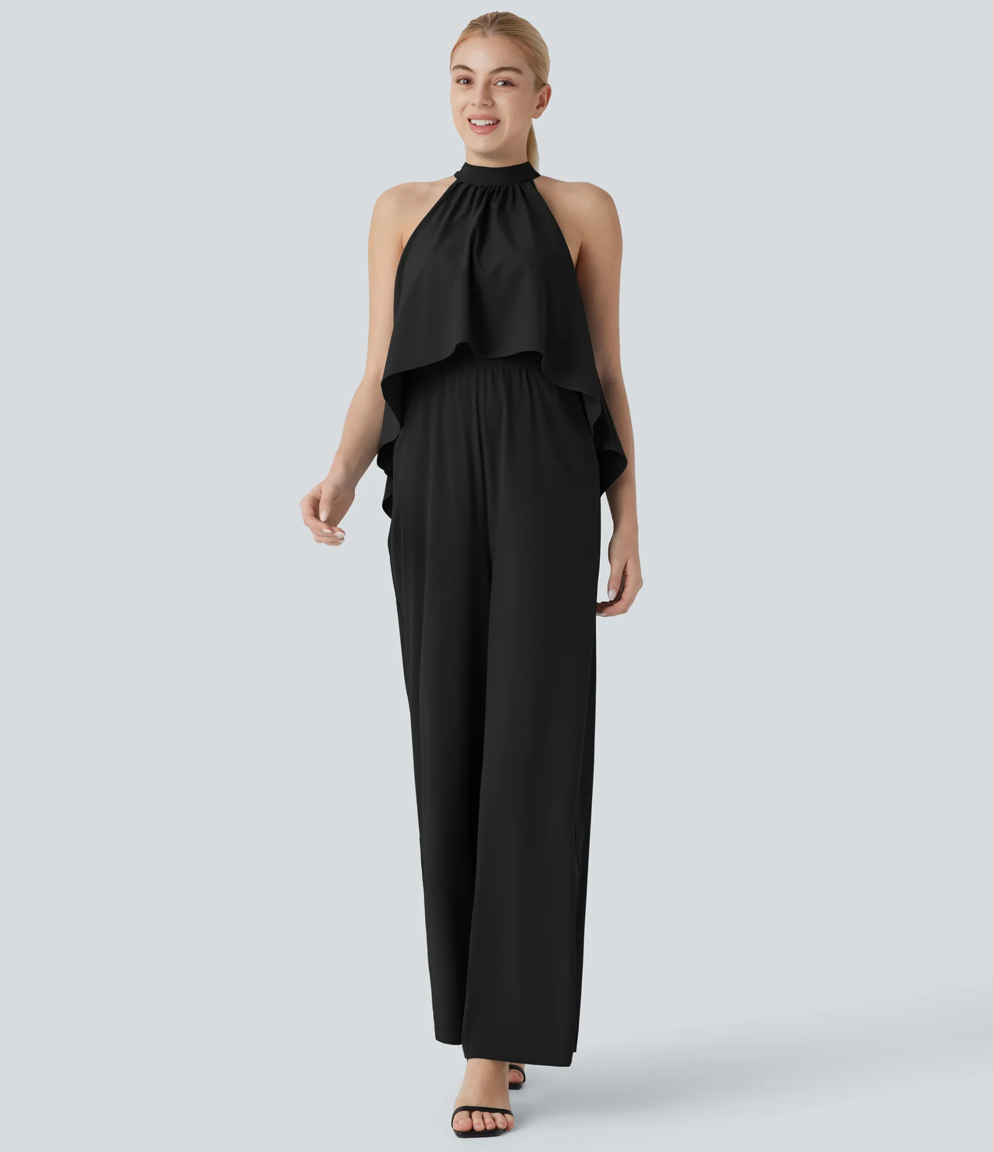 Jumpsuits<HALARA Breezeful™ Halter Flowy Hem Pocket Wide Leg Quick Dry Work Jumpsuit