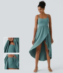 Flowy Dresses|Maxi & Midi Dresses<HALARA Breezeful™ High Low 2-Piece Pocket Flowy Midi Quick Dry Casual Dress
