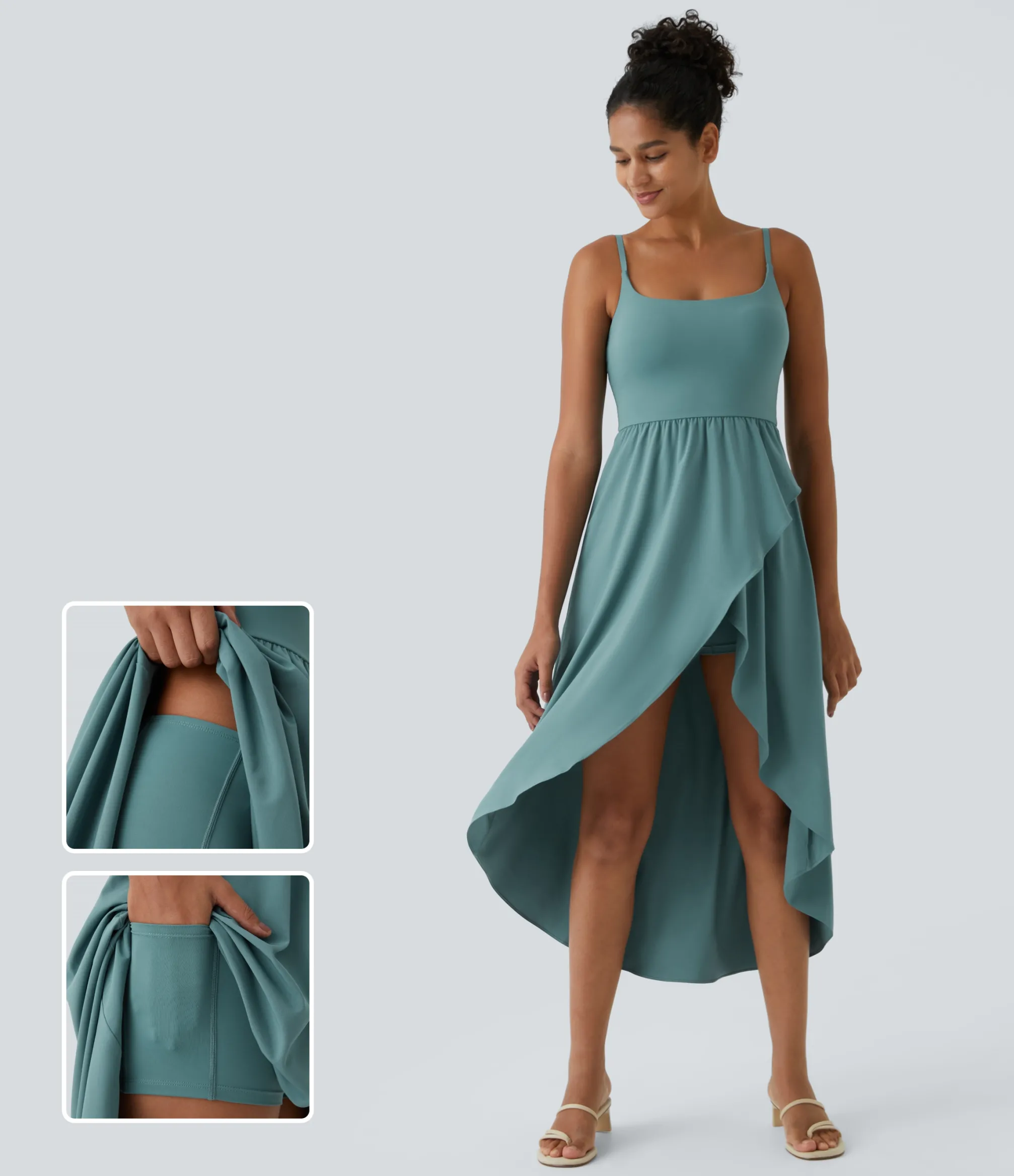 Flowy Dresses|Maxi & Midi Dresses<HALARA Breezeful™ High Low 2-Piece Pocket Flowy Midi Quick Dry Casual Dress