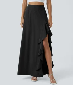 Maxi & Midi Skirts|Flowy Skirts<HALARA Breezeful™ High Waisted Asymmetric Ruffle Trim Hem 2-in-1 Maxi Quick Dry Casual Skirt