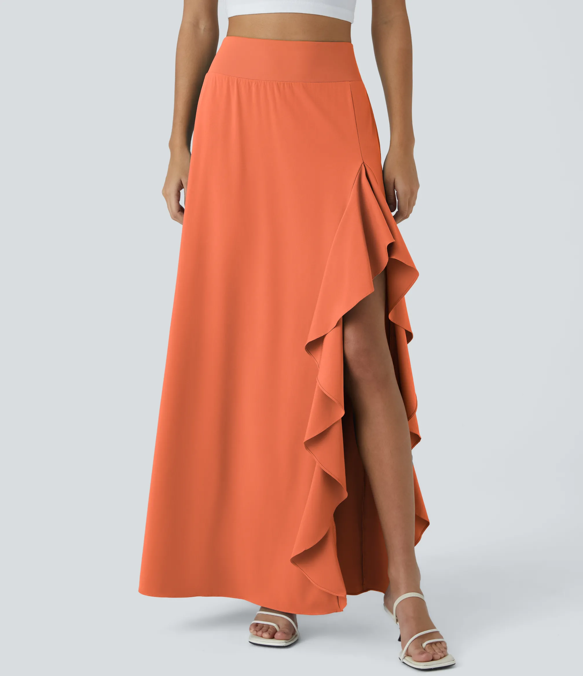 Maxi & Midi Skirts|Flowy Skirts<HALARA Breezeful™ High Waisted Asymmetric Ruffle Trim Hem 2-in-1 Maxi Quick Dry Casual Skirt