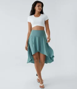 Mini Skirts|Flowy Skirts<HALARA Breezeful™ High Waisted Asymmetric Ruffle High Low Flowy 2-in-1 Quick Dry Dance Skirt