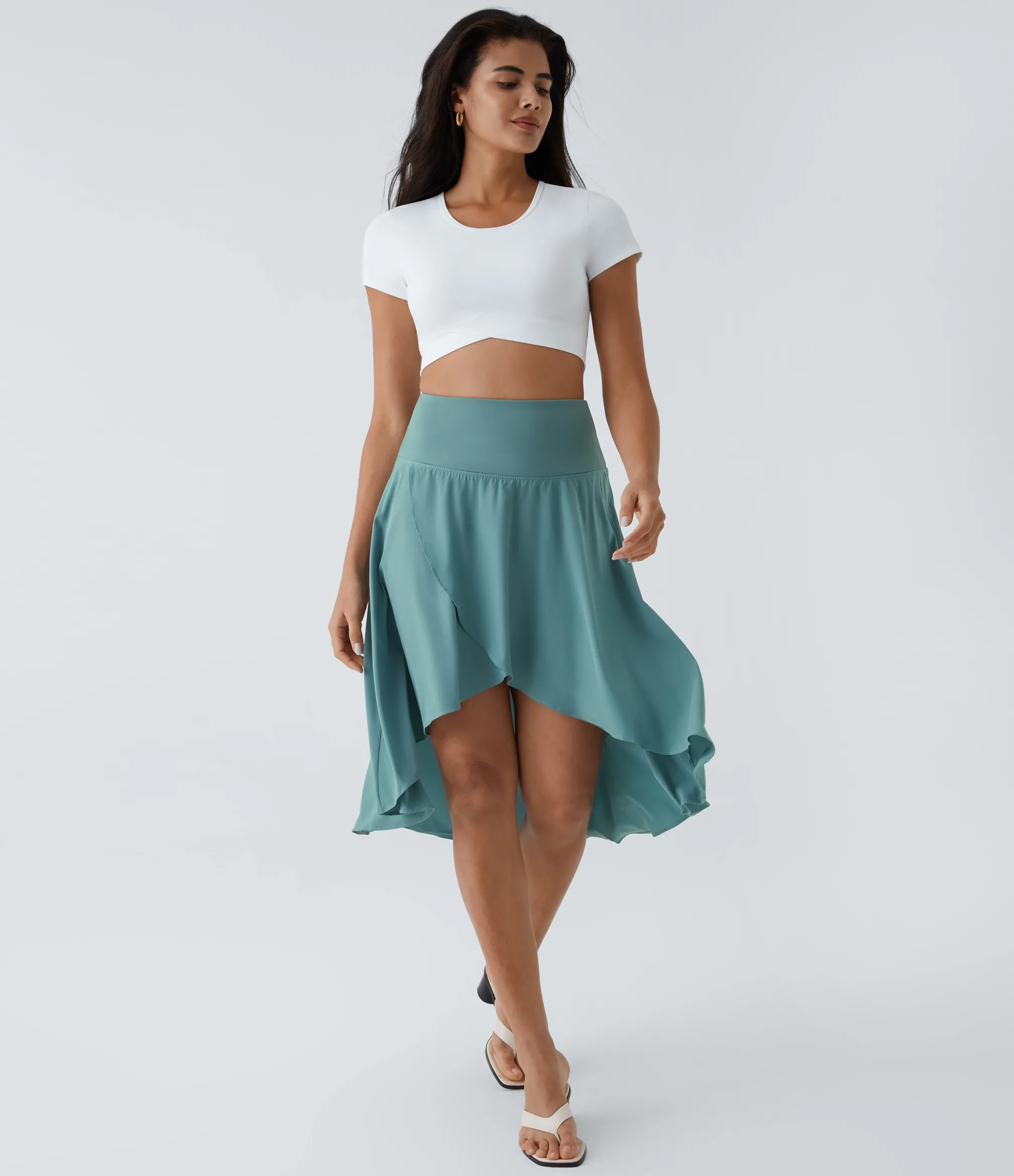 Mini Skirts|Flowy Skirts<HALARA Breezeful™ High Waisted Asymmetric Ruffle High Low Flowy 2-in-1 Quick Dry Dance Skirt