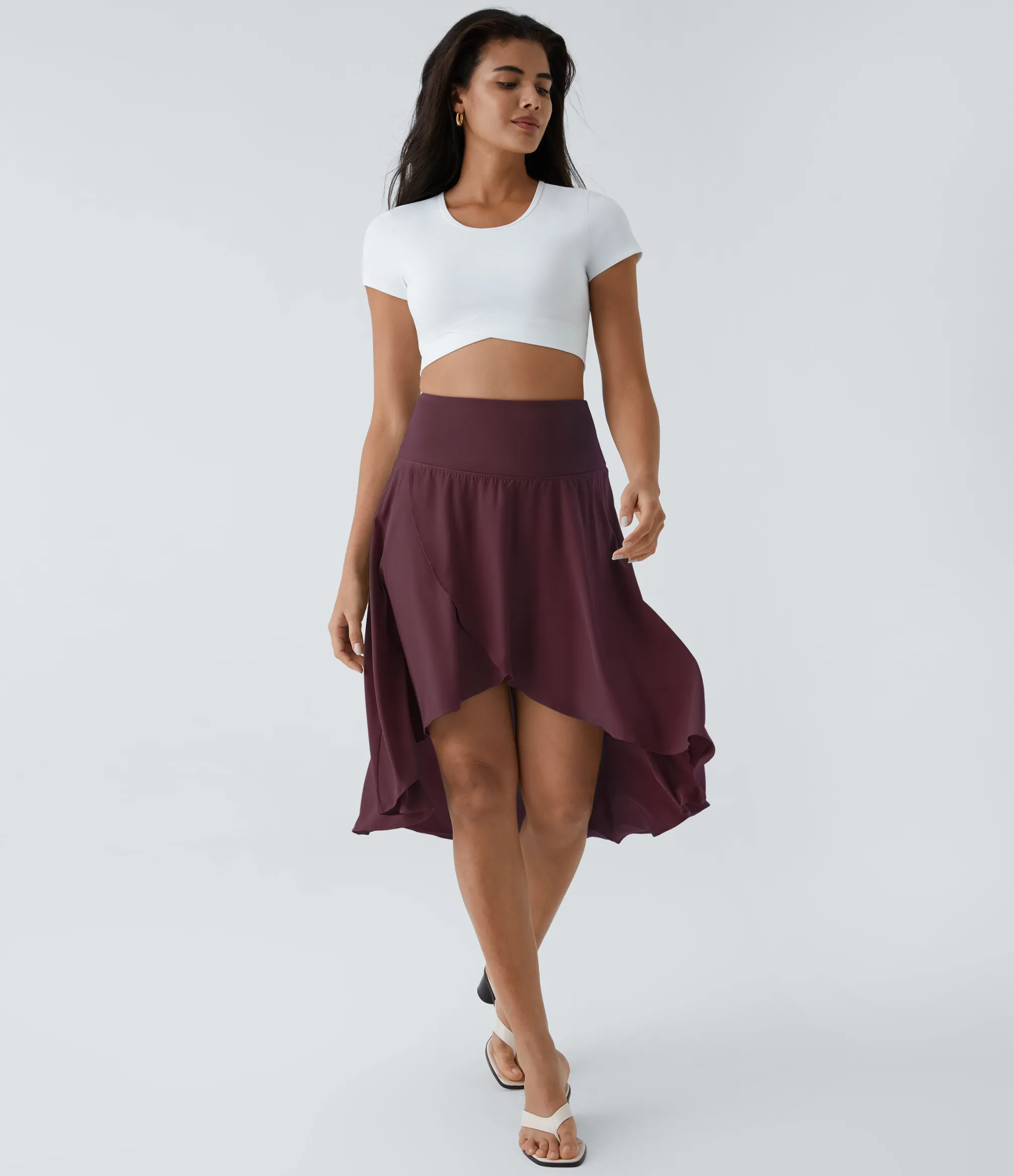 Mini Skirts|Flowy Skirts<HALARA Breezeful™ High Waisted Asymmetric Ruffle High Low Flowy 2-in-1 Quick Dry Dance Skirt