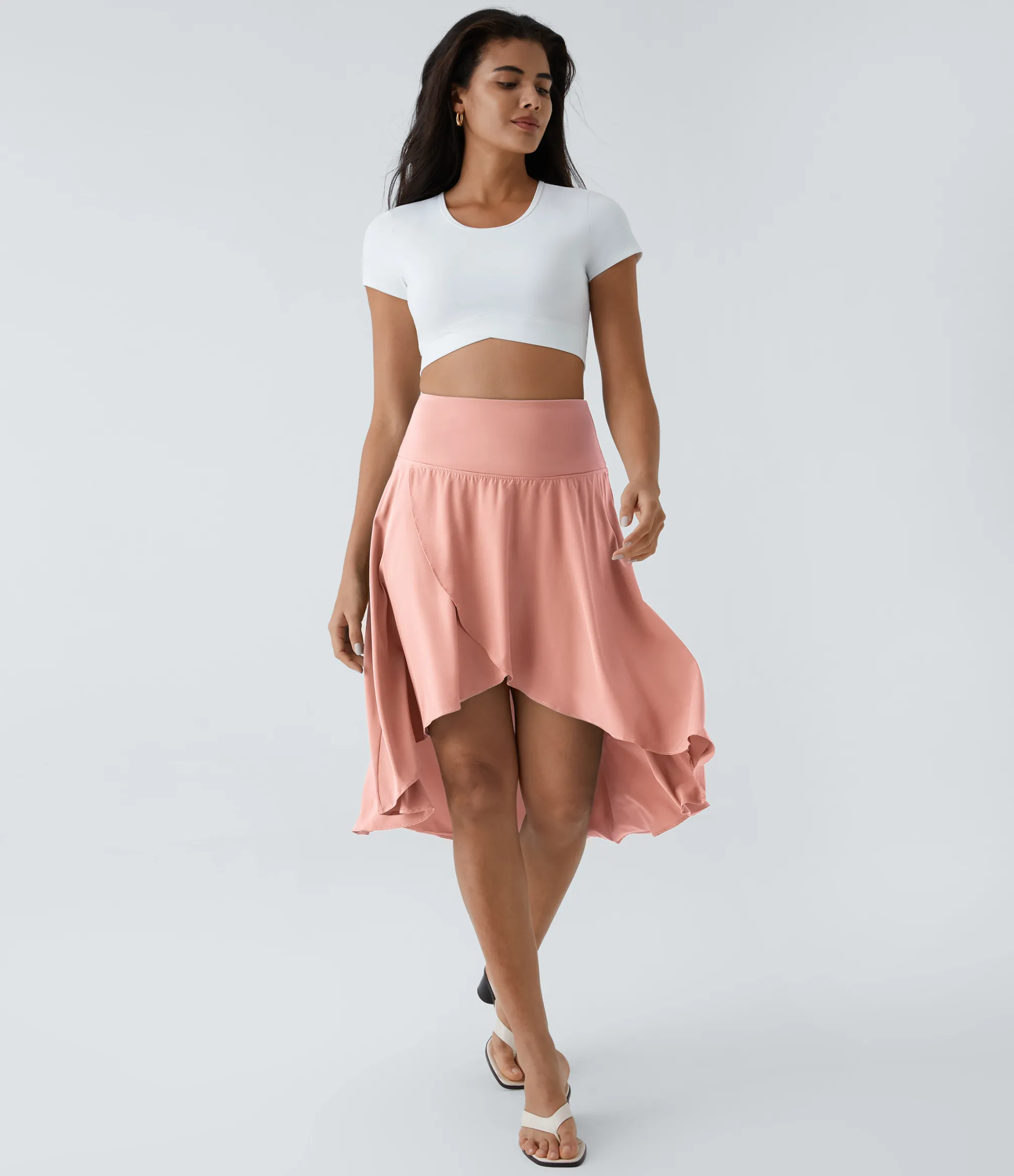 Mini Skirts|Flowy Skirts<HALARA Breezeful™ High Waisted Asymmetric Ruffle High Low Flowy 2-in-1 Quick Dry Dance Skirt