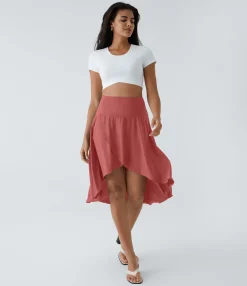 Mini Skirts|Flowy Skirts<HALARA Breezeful™ High Waisted Asymmetric Ruffle High Low Flowy 2-in-1 Quick Dry Dance Skirt