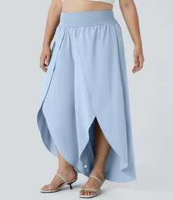 Flowy Pants|Plus Size<HALARA Breezeful™ High Waisted Back Waistband Pocket Palazzo Flowy Wide Leg Quick Dry Casual Plus Size Pants