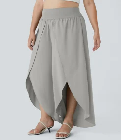 Flowy Pants|Plus Size<HALARA Breezeful™ High Waisted Back Waistband Pocket Palazzo Flowy Wide Leg Quick Dry Casual Plus Size Pants