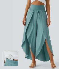 Flowy Pants|High-Waisted Pants<HALARA Breezeful™ High Waisted Back Waistband Pocket Palazzo Flowy Wide Leg Quick Dry Casual Pants