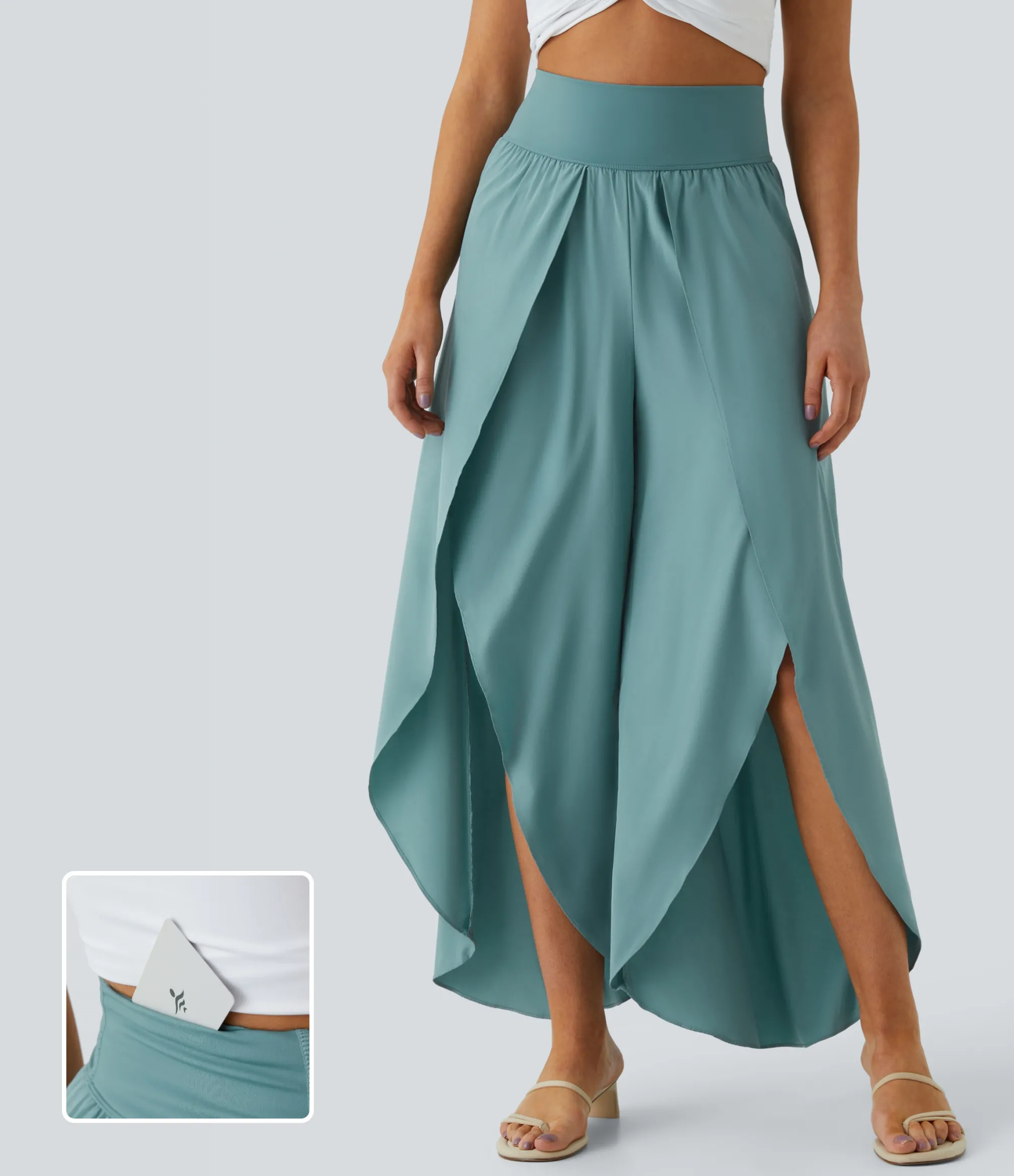 Flowy Pants|High-Waisted Pants<HALARA Breezeful™ High Waisted Back Waistband Pocket Palazzo Flowy Wide Leg Quick Dry Casual Pants