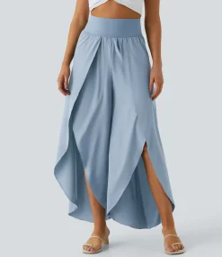 Flowy Pants|High-Waisted Pants<HALARA Breezeful™ High Waisted Back Waistband Pocket Palazzo Flowy Wide Leg Quick Dry Casual Pants