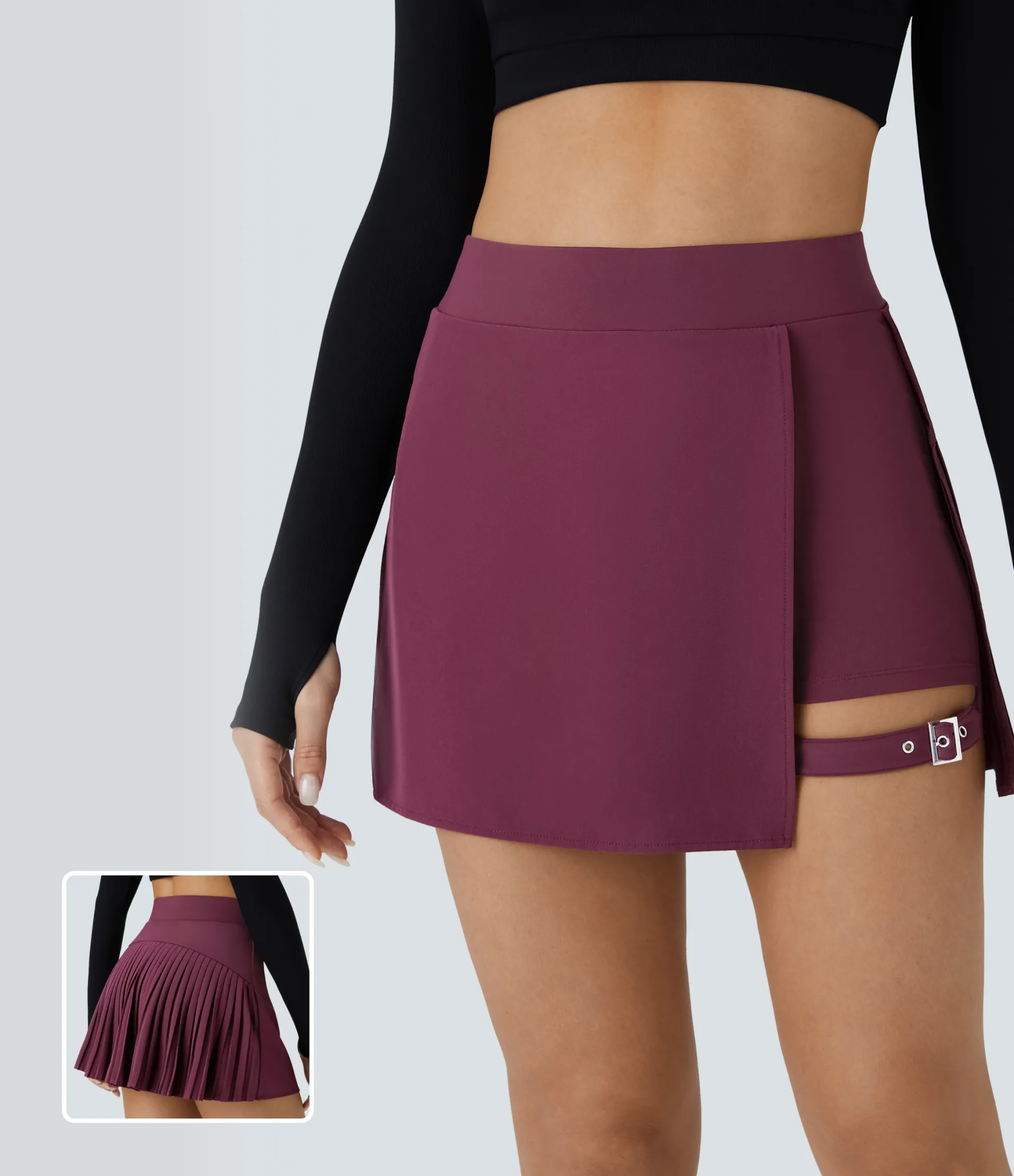 Mini Skirts|Pleated Skirts<HALARA Breezeful™ High Waisted Contrast Pleated 2-in-1 Pocket Adjustable Buckle Mini Quick Dry Casual Skirt
