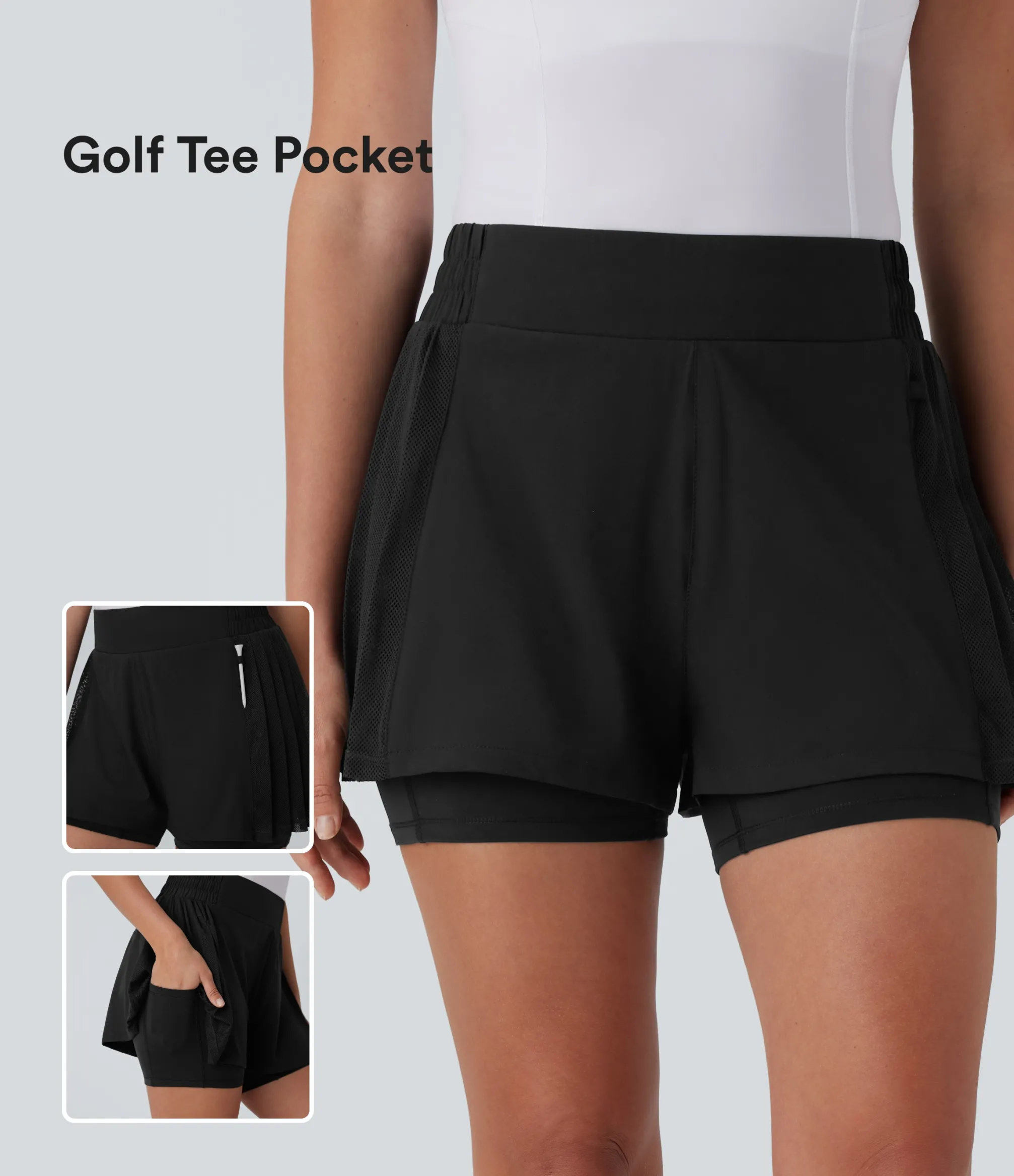 Active Shorts|Shorts<HALARA Breezeful™ High Waisted Contrast Mesh Pleated 2-in-1 Quick Dry Golf Shorts with Pockets-Golf Tee