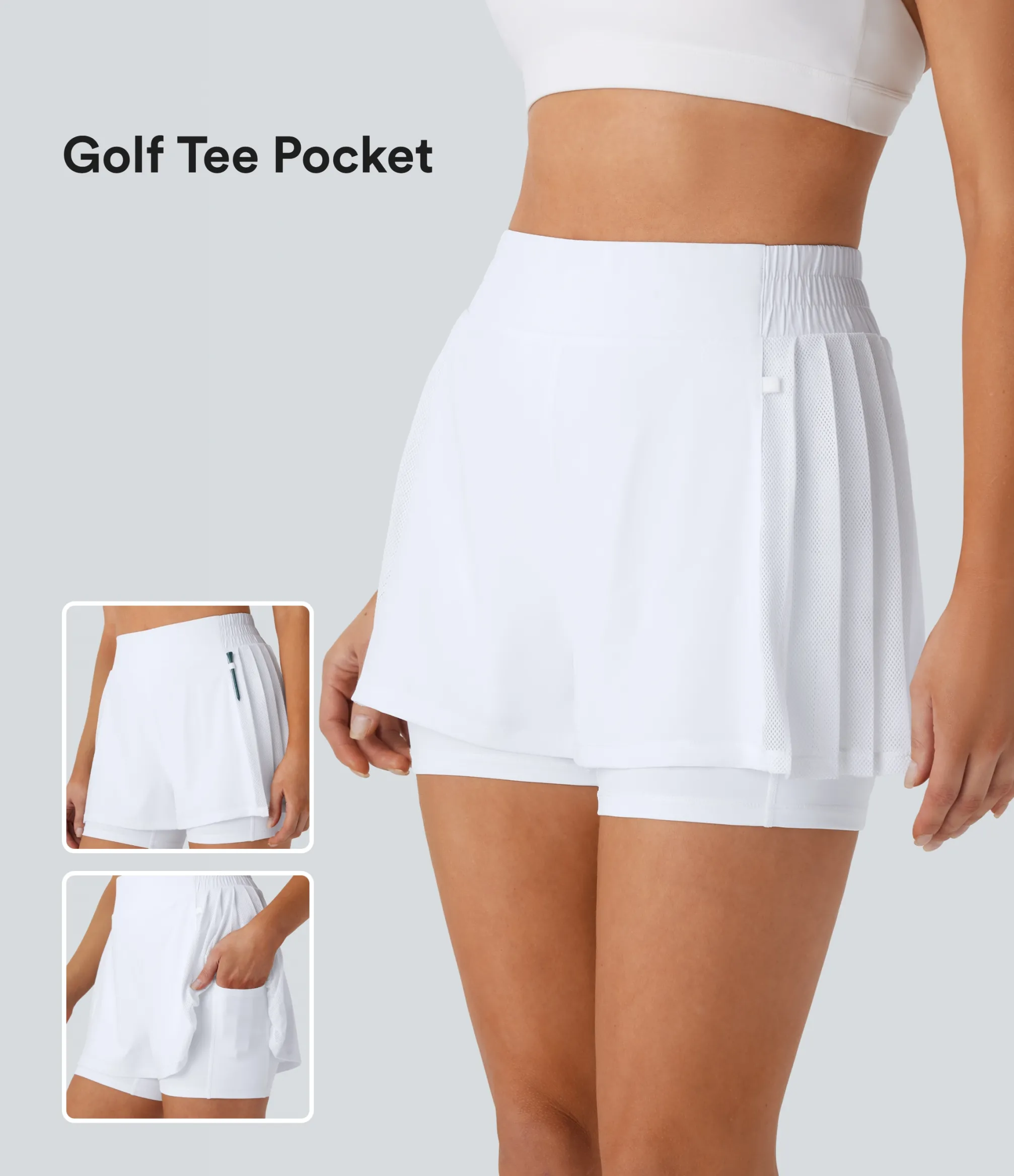 Active Shorts|Shorts<HALARA Breezeful™ High Waisted Contrast Mesh Pleated 2-in-1 Quick Dry Golf Shorts with Pockets-Golf Tee