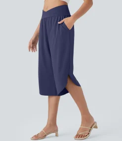 Flowy Pants|High-Waisted Pants<HALARA Breezeful™ High Waisted Crossover Pocket Quick Dry Capri Pants