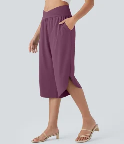 Flowy Pants|High-Waisted Pants<HALARA Breezeful™ High Waisted Crossover Pocket Quick Dry Capri Pants