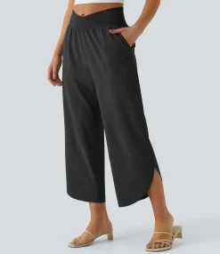 High-Waisted Pants|Flowy Pants<HALARA Breezeful™ High Waisted Crossover Side Pocket Split Quick Dry Resort Pants