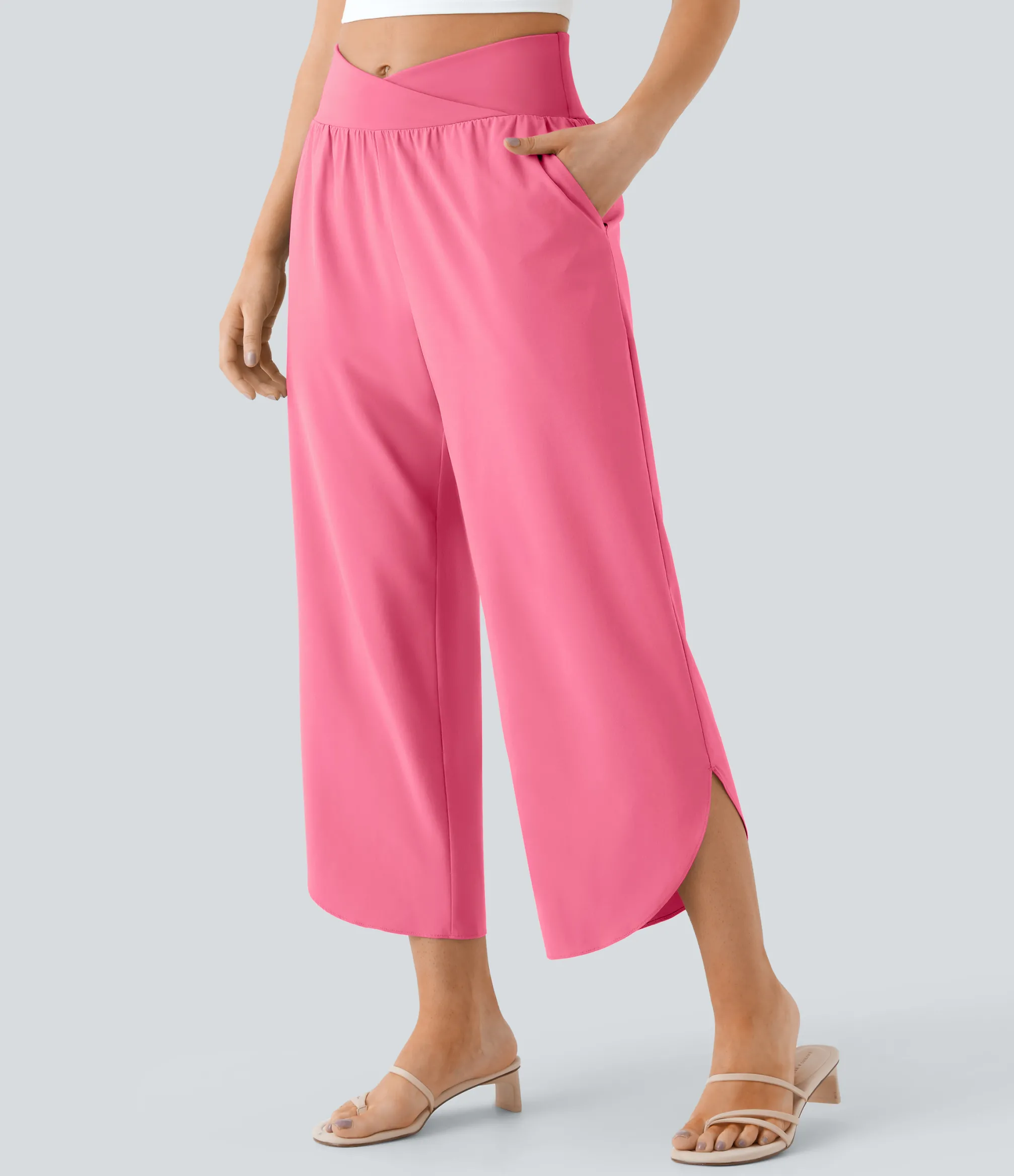 High-Waisted Pants|Flowy Pants<HALARA Breezeful™ High Waisted Crossover Side Pocket Split Quick Dry Resort Pants
