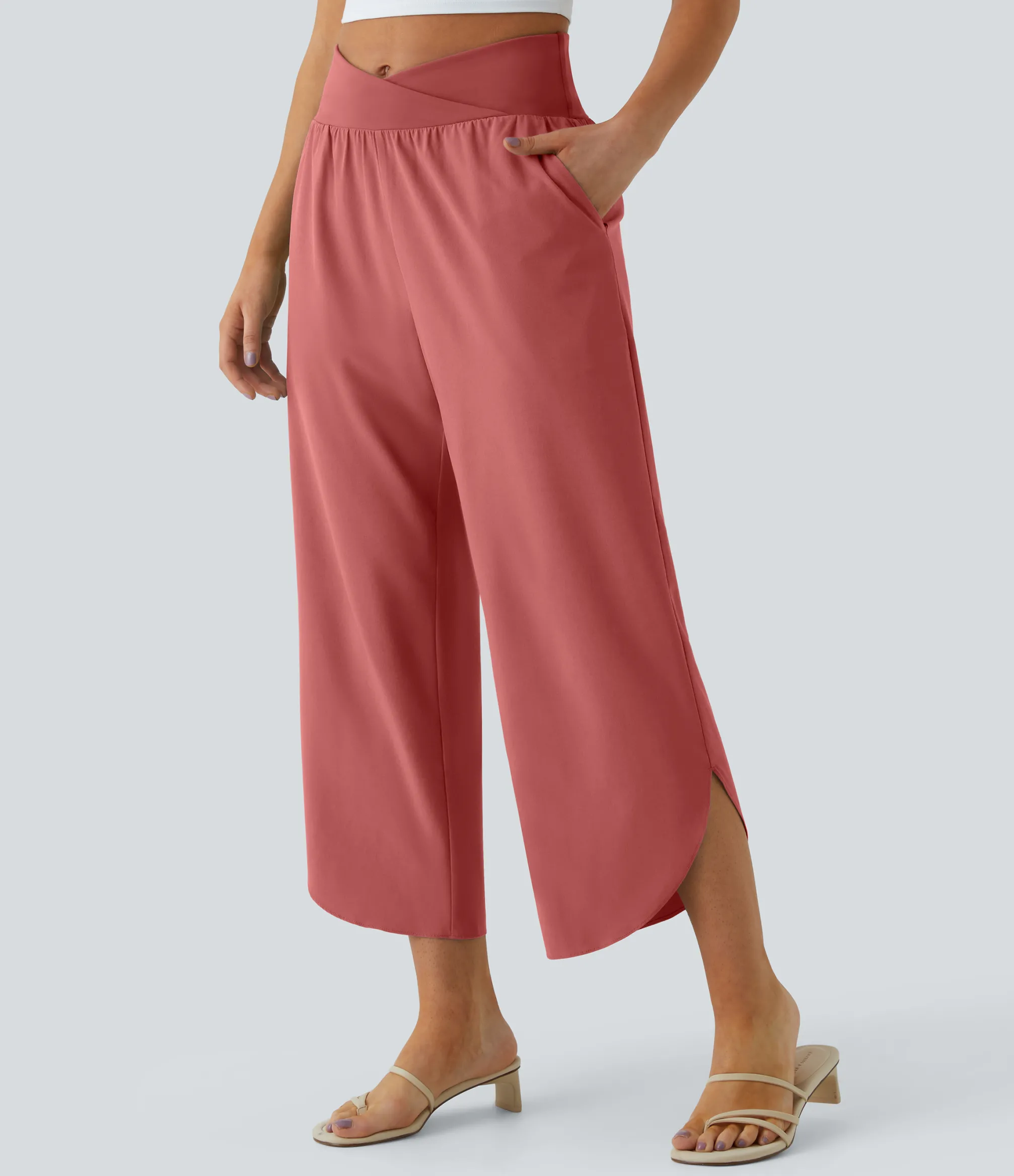 High-Waisted Pants|Flowy Pants<HALARA Breezeful™ High Waisted Crossover Side Pocket Split Quick Dry Resort Pants