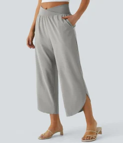 High-Waisted Pants|Flowy Pants<HALARA Breezeful™ High Waisted Crossover Side Pocket Split Quick Dry Resort Pants