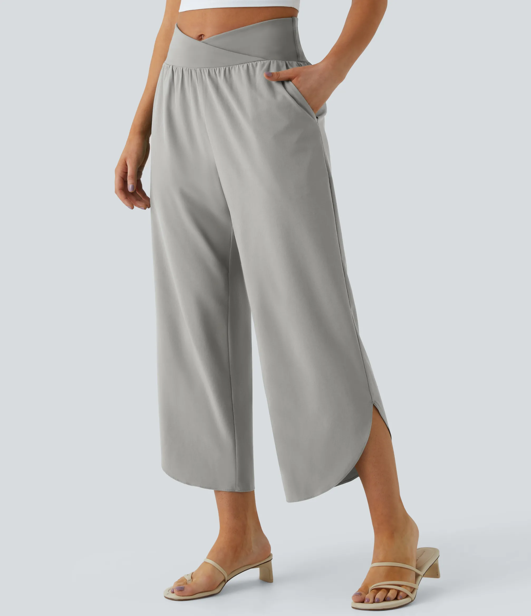 High-Waisted Pants|Flowy Pants<HALARA Breezeful™ High Waisted Crossover Side Pocket Split Quick Dry Resort Pants