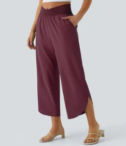 High-Waisted Pants|Flowy Pants<HALARA Breezeful™ High Waisted Crossover Side Pocket Split Quick Dry Resort Pants
