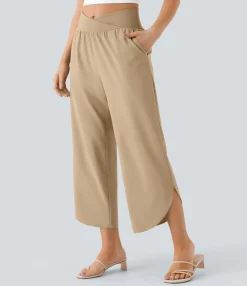 High-Waisted Pants|Flowy Pants<HALARA Breezeful™ High Waisted Crossover Side Pocket Split Quick Dry Resort Pants