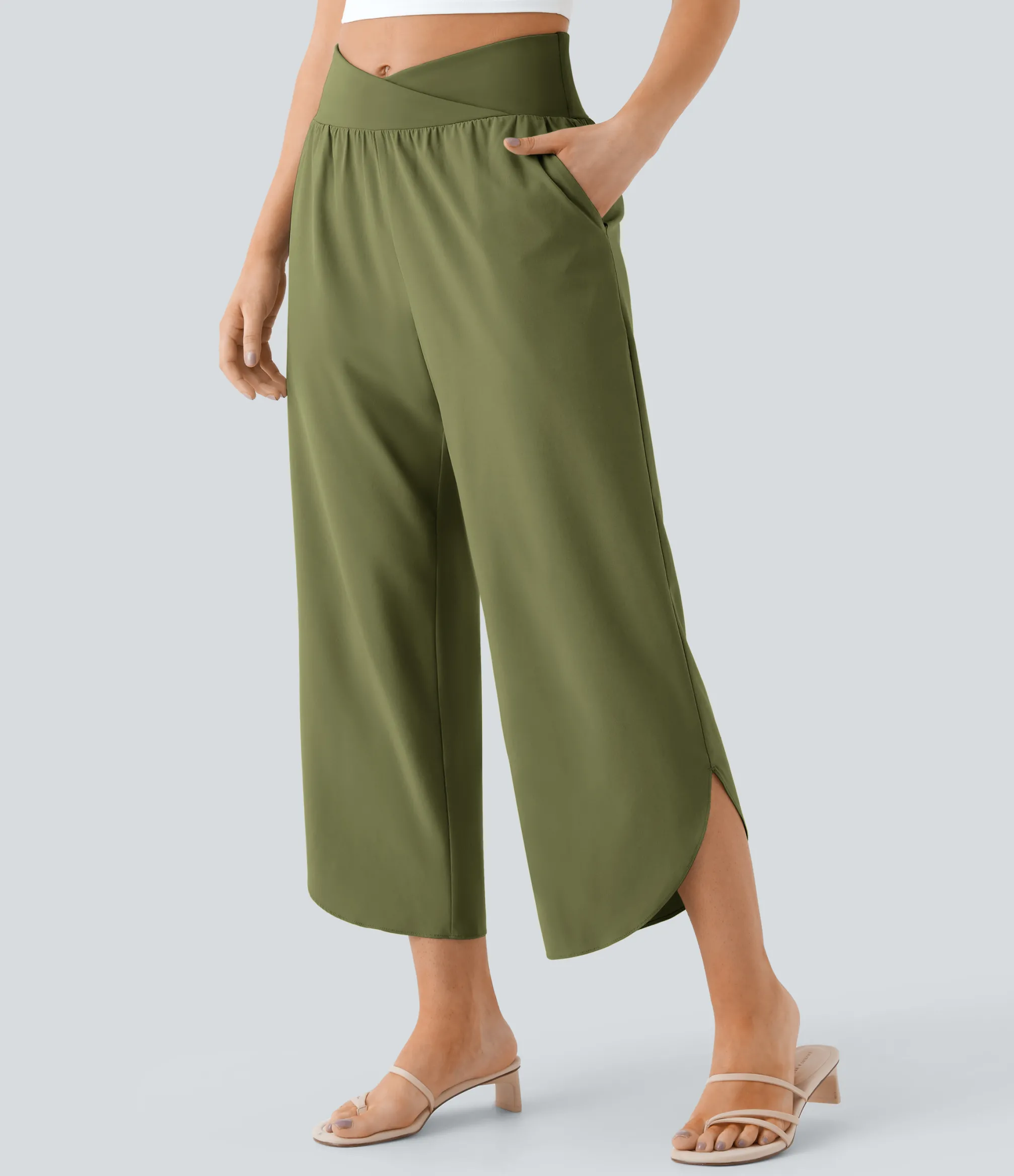 High-Waisted Pants|Flowy Pants<HALARA Breezeful™ High Waisted Crossover Side Pocket Split Quick Dry Resort Pants