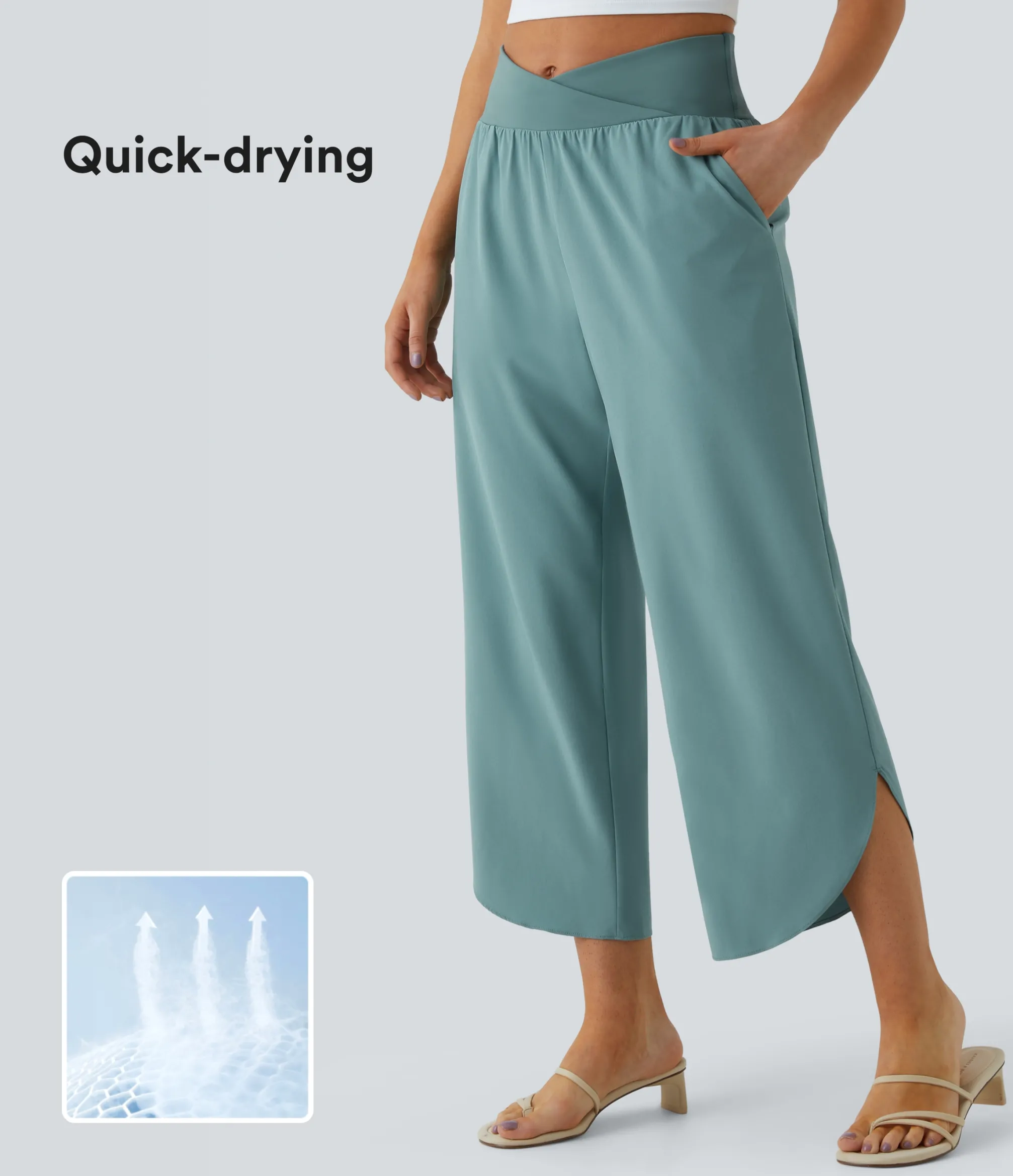 Flowy Pants|High-Waisted Pants<HALARA Breezeful™ High Waisted Crossover Pocket Quick Dry Pants