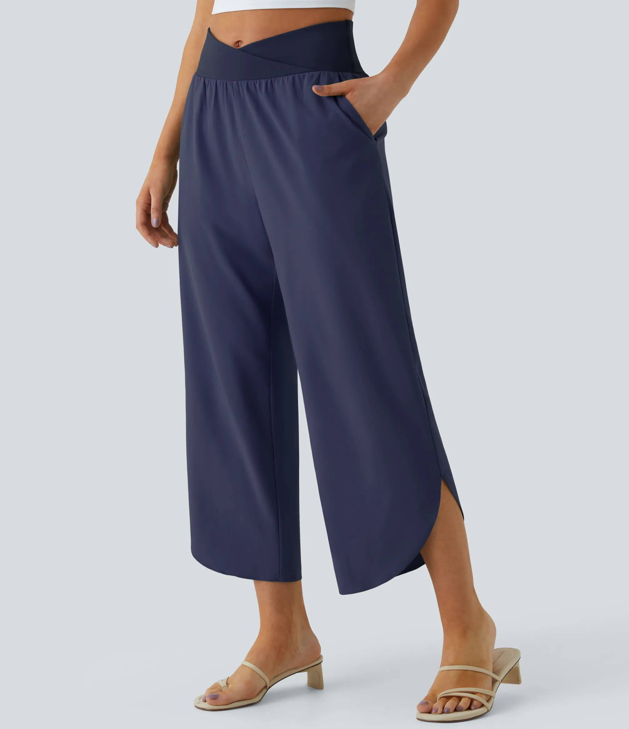 Flowy Pants|High-Waisted Pants<HALARA Breezeful™ High Waisted Crossover Pocket Quick Dry Pants